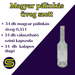 34 db-os Magyar pálinkás üveg szett 0,35 liter